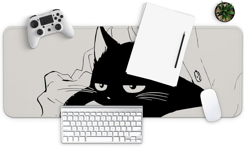Mayflower Large Gaming Mouse Pad, Full Keyboard Mat, Long Laptop Mousepad, Computer Mouse Mat for Home and Office, Anti-Slip Rubber Base, 31.5 x 11.8 Inches (Black Cat) - Image 2